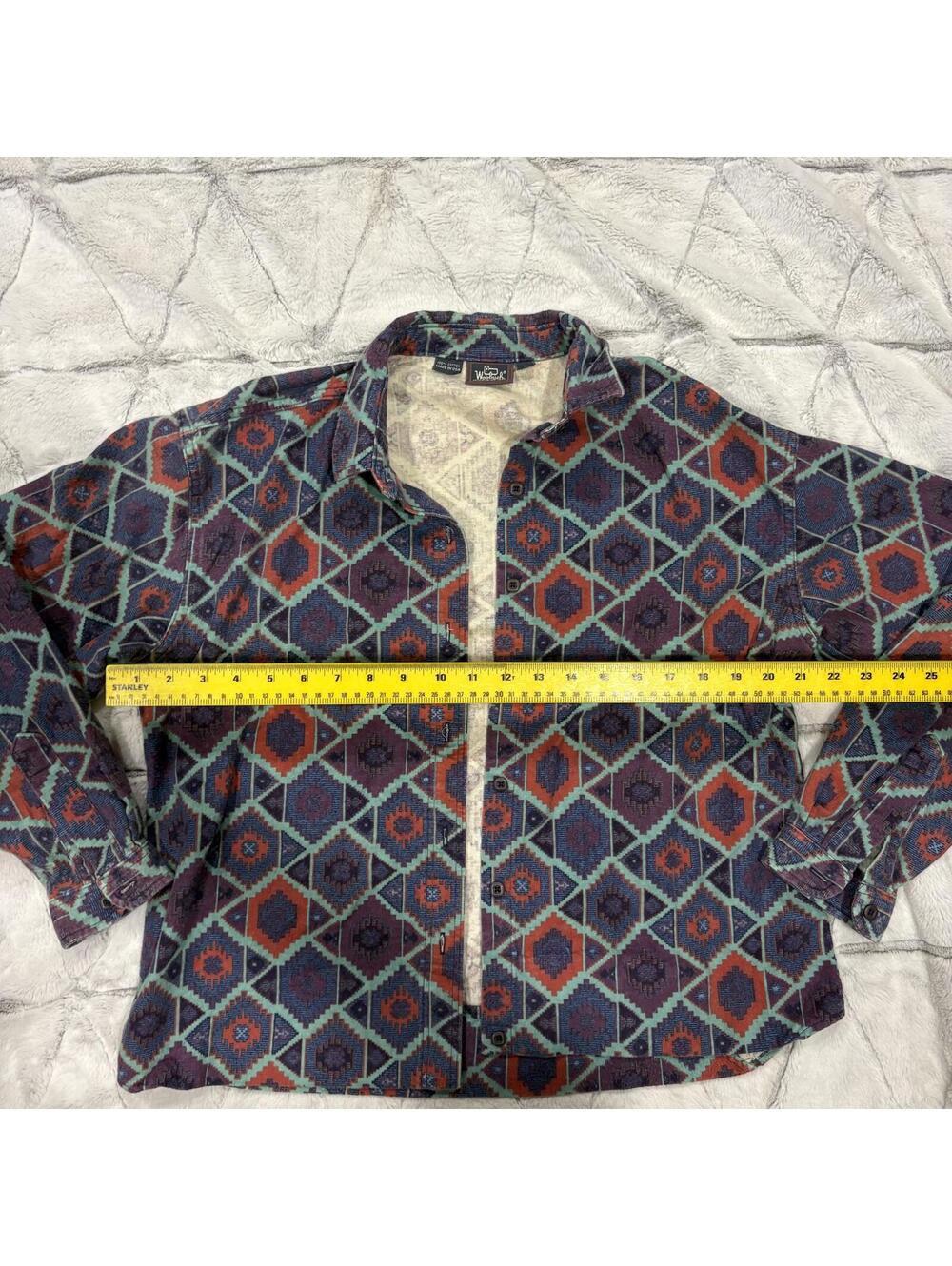 Woolrich Vintage Aztec Cotton Geometric Pattern Button-Up Shirt Men's Size L - Picture 4 of 6